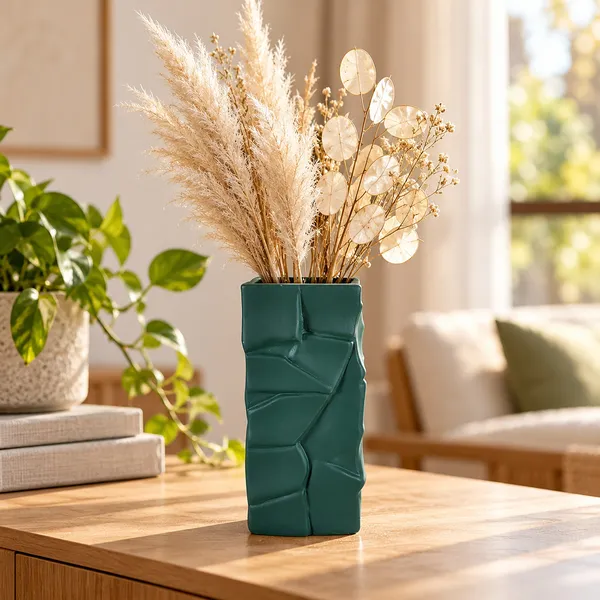 Lasaki_Crato_Ceramic_Vase,_Hand_Painted_Matte,_7_Inch,_Deep_Jungle_Green