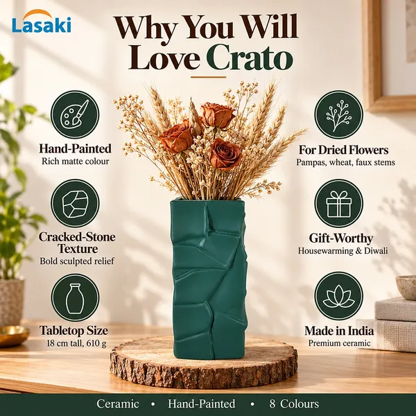 Lasaki_Crato_Ceramic_Vase,_Hand_Painted_Matte,_7_Inch,_Deep_Jungle_Green