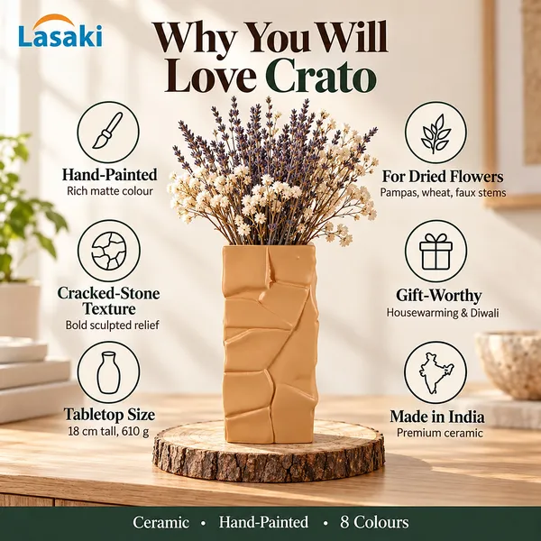 Lasaki_Crato_Ceramic_Flower_Vase,_Hand_Painted_Matte,_7_Inch,_Ginger_Tan
