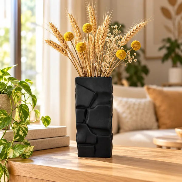 Lasaki_Crato_Ceramic_Flower_Vase,_Hand_Painted_Matte,_7_Inch,_Black