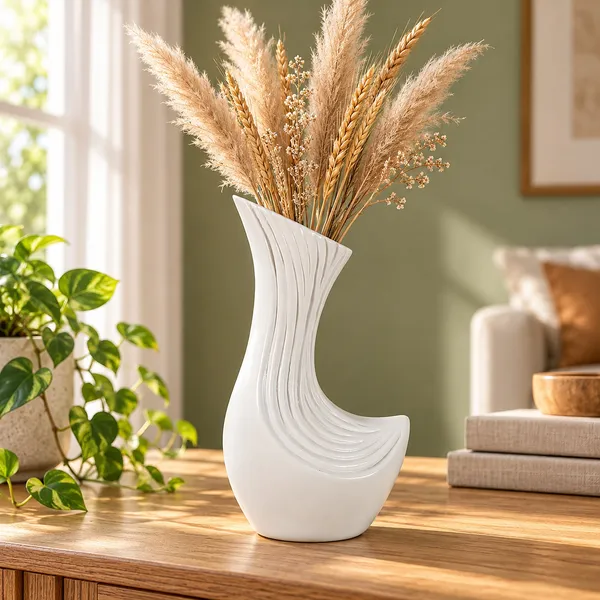 Lasaki_Bela_Ceramic_Flower_Vase,_Hand_Painted_Matte,_8.5_Inch,_White