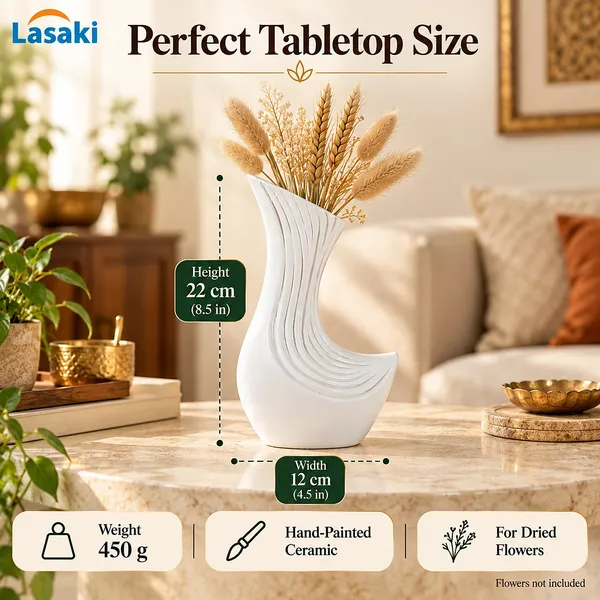 Lasaki_Bela_Ceramic_Flower_Vase,_Hand_Painted_Matte,_8.5_Inch,_White