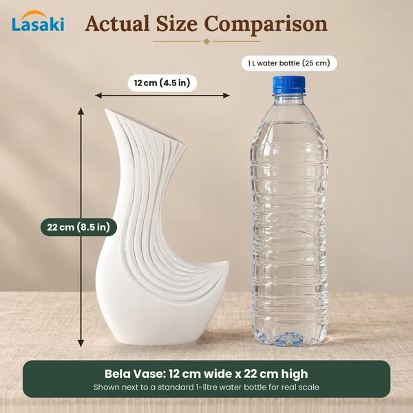 Lasaki_Bela_Ceramic_Flower_Vase,_Hand_Painted_Matte,_8.5_Inch,_White