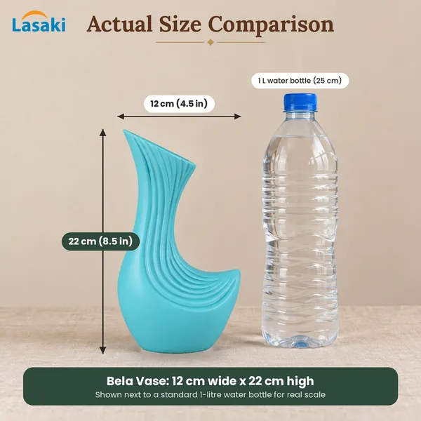Lasaki_Bela_Ceramic_Flower_Vase,_Hand_Painted_Matte,_8.5_Inch,_Aqua_Blue