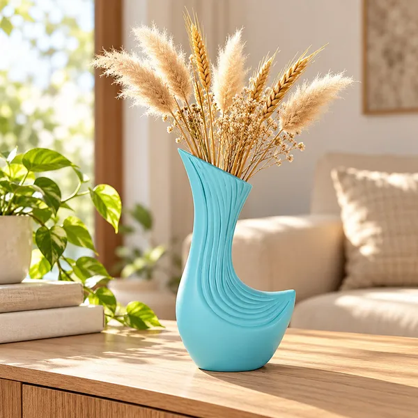 Lasaki_Bela_Ceramic_Flower_Vase,_Hand_Painted_Matte,_8.5_Inch,_Aqua_Blue