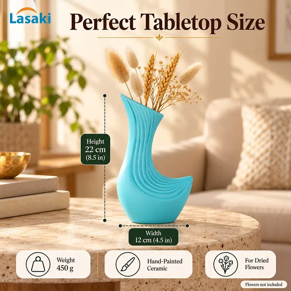 Lasaki_Bela_Ceramic_Flower_Vase,_Hand_Painted_Matte,_8.5_Inch,_Aqua_Blue