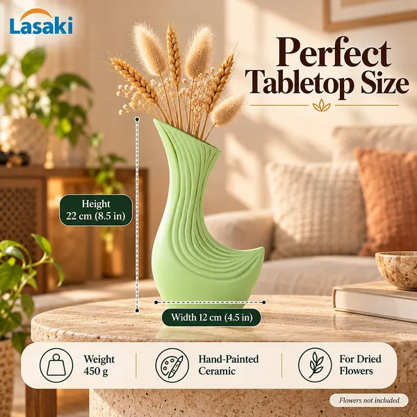 Lasaki_Bela_Ceramic_Flower_Vase,_Hand_Painted_Matte,_8.5_Inch,_Mint_Green