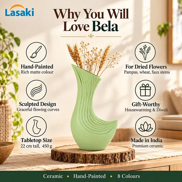 Lasaki_Bela_Ceramic_Flower_Vase,_Hand_Painted_Matte,_8.5_Inch,_Mint_Green