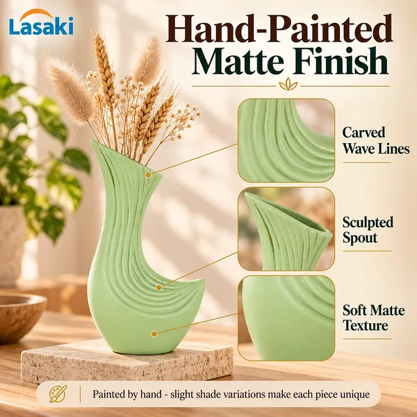 Lasaki_Bela_Ceramic_Flower_Vase,_Hand_Painted_Matte,_8.5_Inch,_Mint_Green