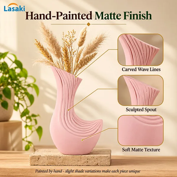 Lasaki_Bela_Ceramic_Flower_Vase,_Hand_Painted_Matte,_8.5_Inch,_Pink