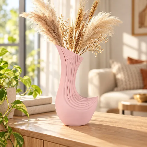 Lasaki_Bela_Ceramic_Flower_Vase,_Hand_Painted_Matte,_8.5_Inch,_Pink