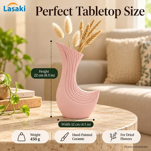 Lasaki_Bela_Ceramic_Flower_Vase,_Hand_Painted_Matte,_8.5_Inch,_Pink