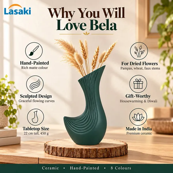 Lasaki_Bela_Ceramic_Vase,_Hand_Painted_Matte,_8.5_Inch,_Deep_Jungle_Green