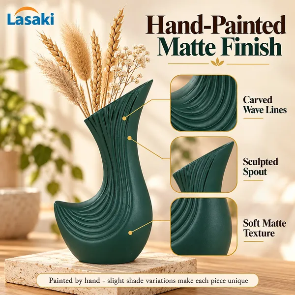 Lasaki_Bela_Ceramic_Vase,_Hand_Painted_Matte,_8.5_Inch,_Deep_Jungle_Green