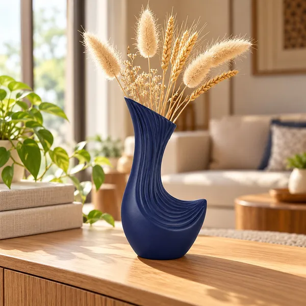 Lasaki_Bela_Ceramic_Flower_Vase,_Hand_Painted_Matte,_8.5_Inch,_Navy_Blue