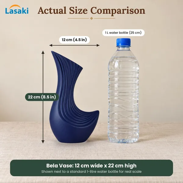 Lasaki_Bela_Ceramic_Flower_Vase,_Hand_Painted_Matte,_8.5_Inch,_Navy_Blue