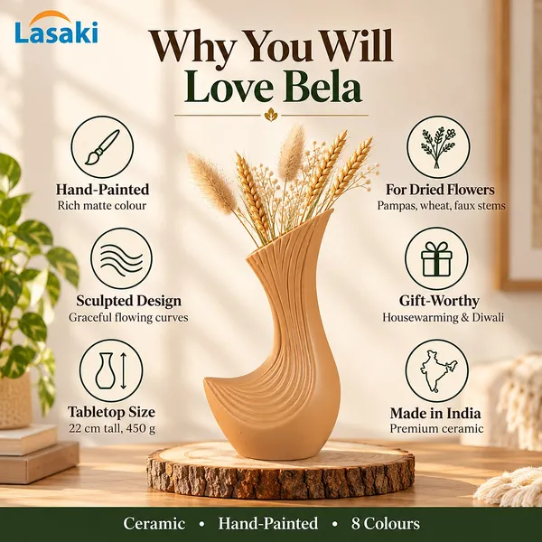 Lasaki_Bela_Ceramic_Flower_Vase,_Hand_Painted_Matte,_8.5_Inch,_Ginger_Tan