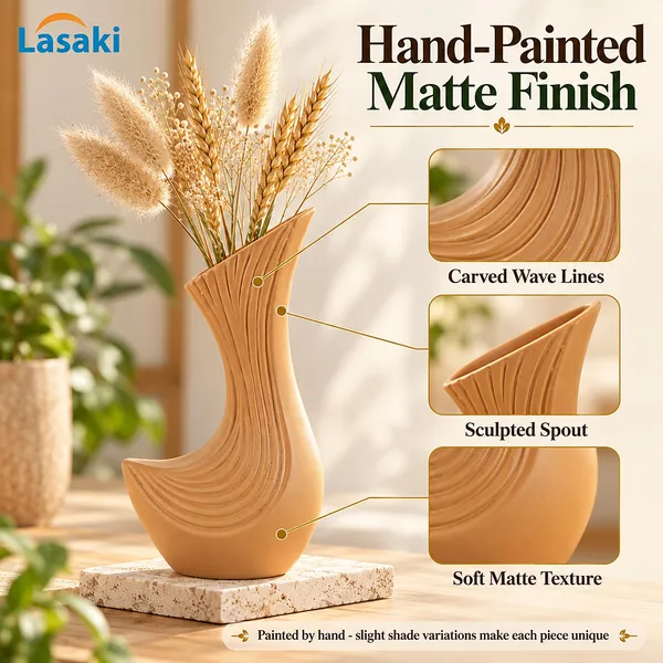 Lasaki_Bela_Ceramic_Flower_Vase,_Hand_Painted_Matte,_8.5_Inch,_Ginger_Tan