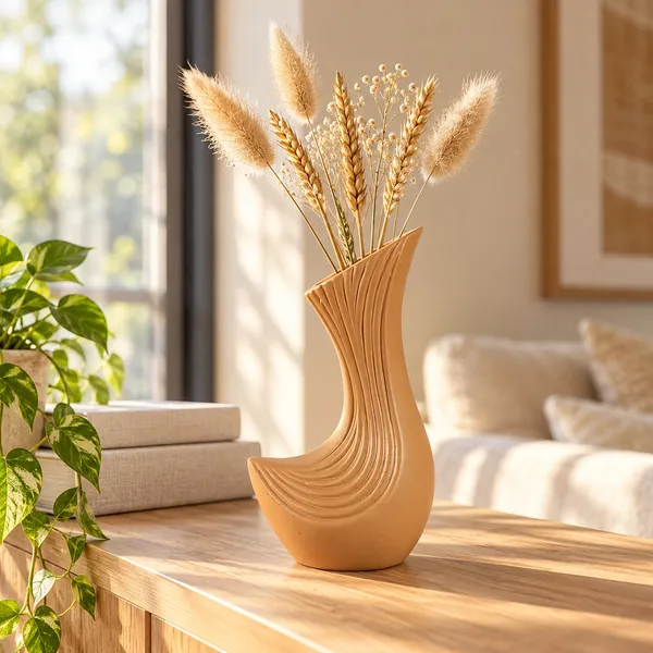 Lasaki_Bela_Ceramic_Flower_Vase,_Hand_Painted_Matte,_8.5_Inch,_Ginger_Tan