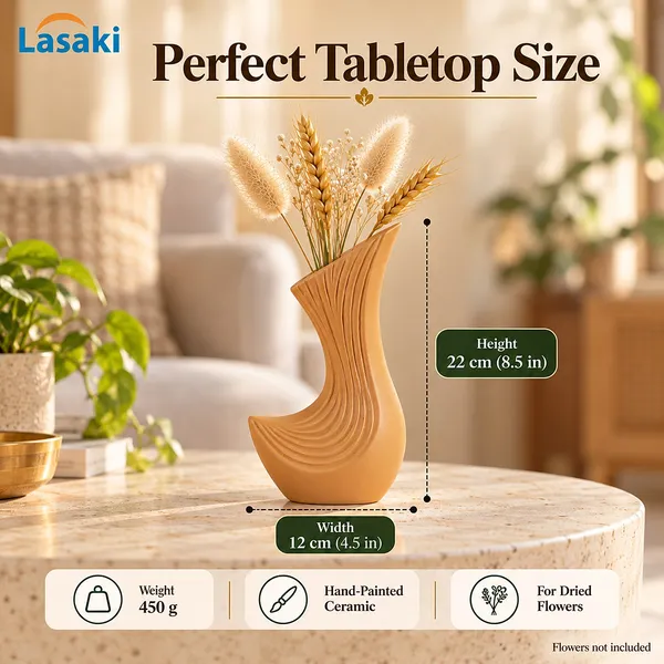 Lasaki_Bela_Ceramic_Flower_Vase,_Hand_Painted_Matte,_8.5_Inch,_Ginger_Tan