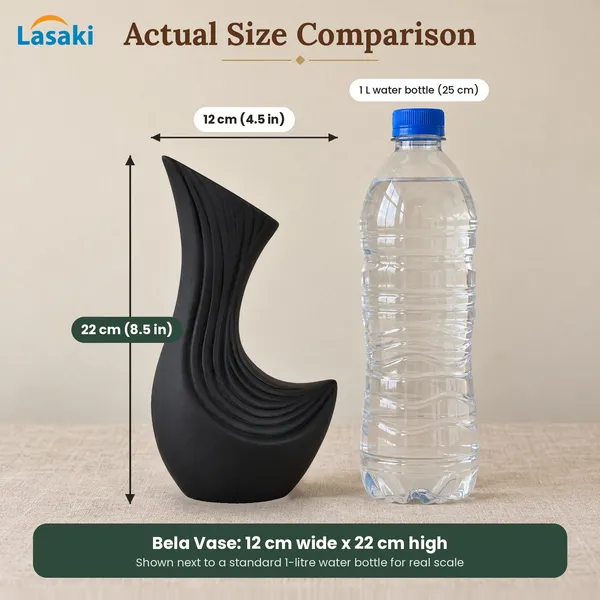 Lasaki_Bela_Ceramic_Flower_Vase,_Hand_Painted_Matte,_8.5_Inch,_Black