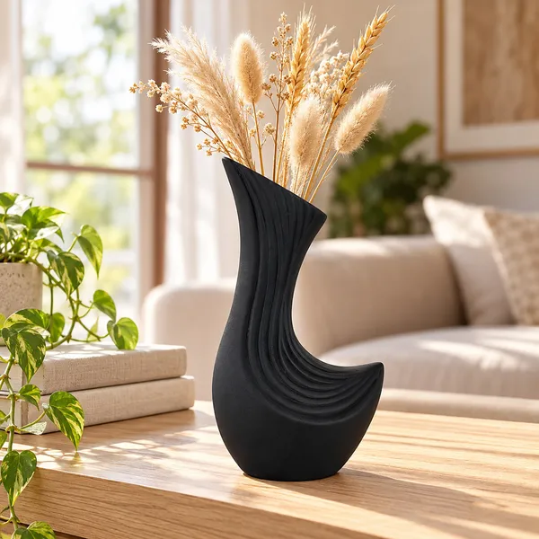 Lasaki_Bela_Ceramic_Flower_Vase,_Hand_Painted_Matte,_8.5_Inch,_Black
