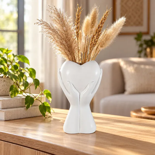 Lasaki_Careo_Ceramic_Flower_Vase,_Hand_Painted_Matte,_7_Inch,_White