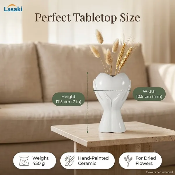 Lasaki_Careo_Ceramic_Flower_Vase,_Hand_Painted_Matte,_7_Inch,_White