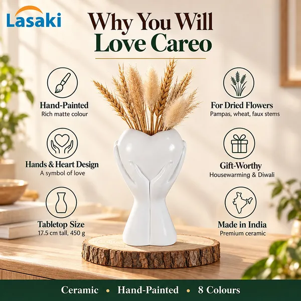 Lasaki_Careo_Ceramic_Flower_Vase,_Hand_Painted_Matte,_7_Inch,_White