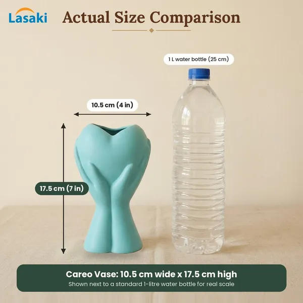 Lasaki_Careo_Ceramic_Flower_Vase,_Hand_Painted_Matte,_7_Inch,_Aqua_Blue