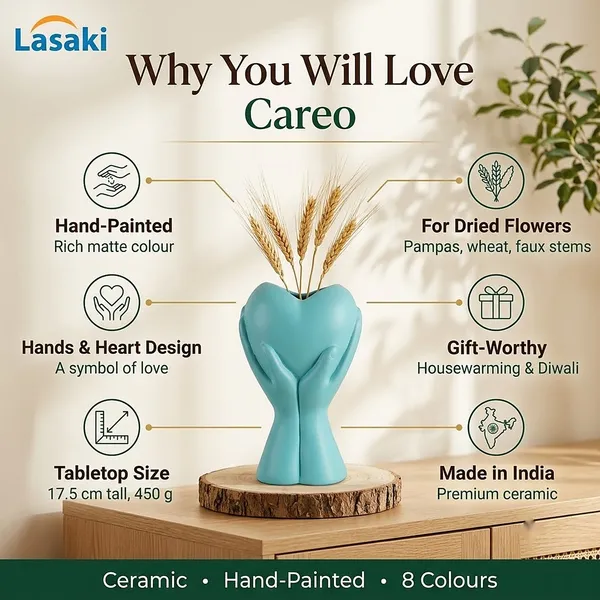 Lasaki_Careo_Ceramic_Flower_Vase,_Hand_Painted_Matte,_7_Inch,_Aqua_Blue