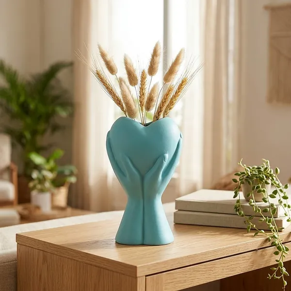 Lasaki_Careo_Ceramic_Flower_Vase,_Hand_Painted_Matte,_7_Inch,_Aqua_Blue