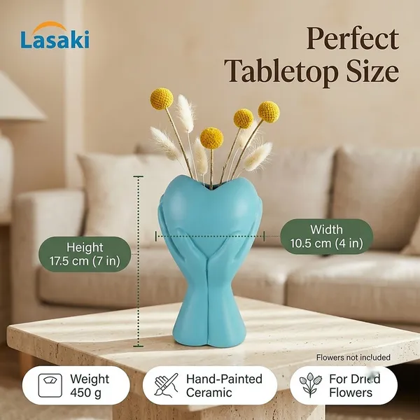 Lasaki_Careo_Ceramic_Flower_Vase,_Hand_Painted_Matte,_7_Inch,_Aqua_Blue