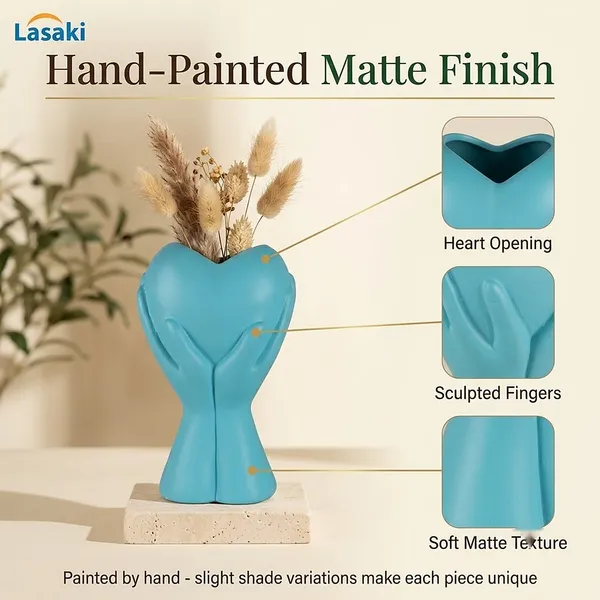 Lasaki_Careo_Ceramic_Flower_Vase,_Hand_Painted_Matte,_7_Inch,_Aqua_Blue