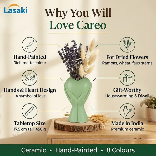 Lasaki_Careo_Ceramic_Flower_Vase,_Hand_Painted_Matte,_7_Inch,_Mint_Green