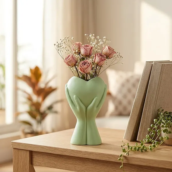 Lasaki_Careo_Ceramic_Flower_Vase,_Hand_Painted_Matte,_7_Inch,_Mint_Green