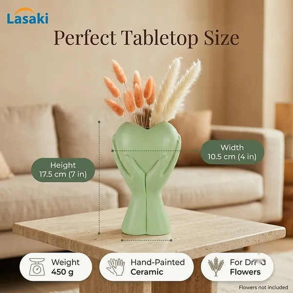 Lasaki_Careo_Ceramic_Flower_Vase,_Hand_Painted_Matte,_7_Inch,_Mint_Green