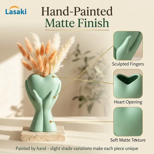 Lasaki_Careo_Ceramic_Flower_Vase,_Hand_Painted_Matte,_7_Inch,_Mint_Green