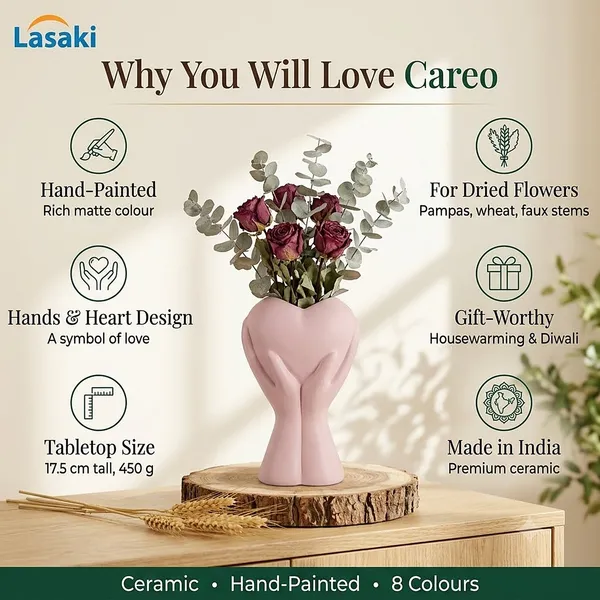 Lasaki_Careo_Ceramic_Flower_Vase,_Hand_Painted_Matte,_7_Inch,_Pink