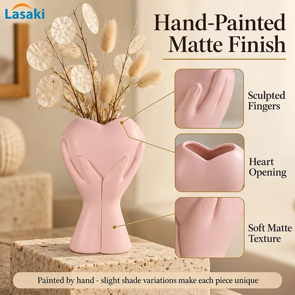 Lasaki_Careo_Ceramic_Flower_Vase,_Hand_Painted_Matte,_7_Inch,_Pink