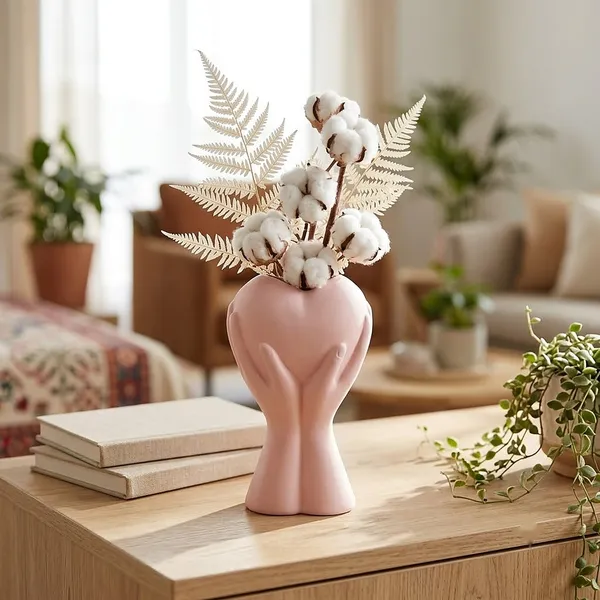 Lasaki_Careo_Ceramic_Flower_Vase,_Hand_Painted_Matte,_7_Inch,_Pink