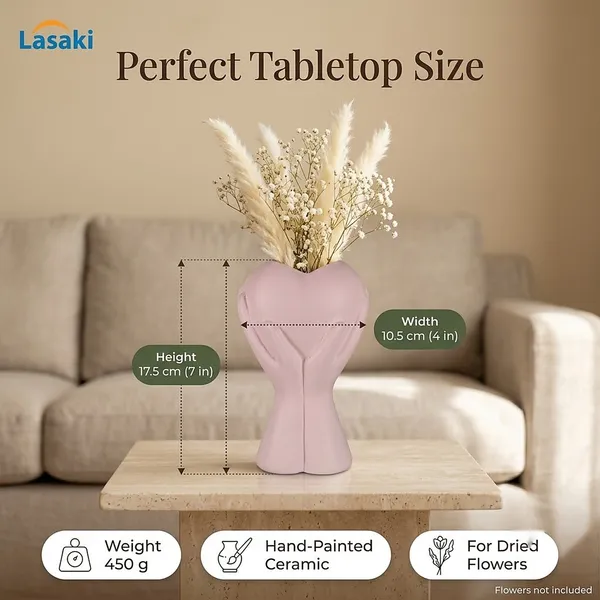 Lasaki_Careo_Ceramic_Flower_Vase,_Hand_Painted_Matte,_7_Inch,_Pink