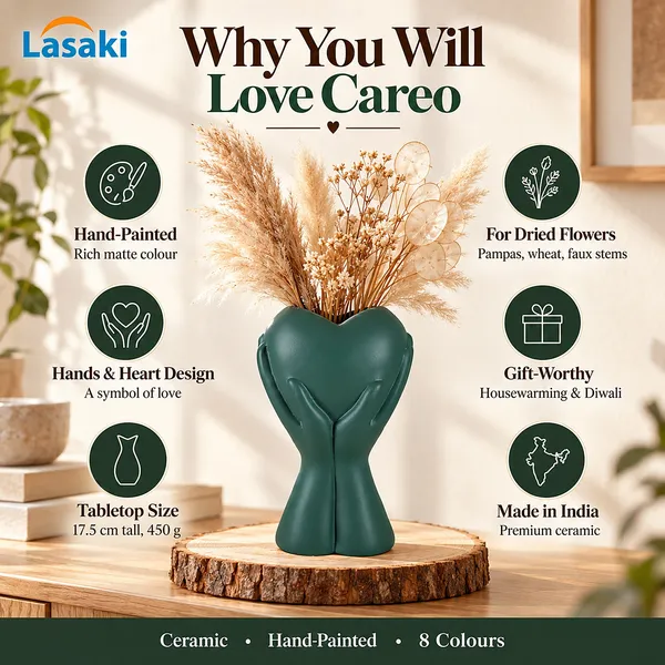 Lasaki_Careo_Ceramic_Vase,_Hand_Painted_Matte,_7_Inch,_Deep_Jungle_Green