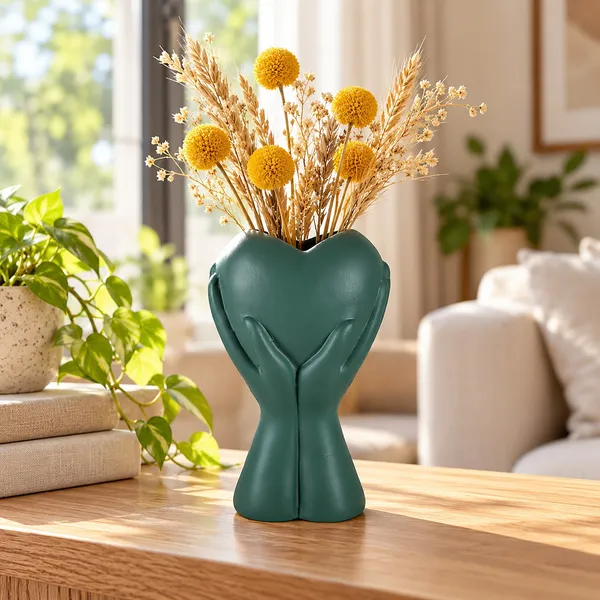Lasaki_Careo_Ceramic_Vase,_Hand_Painted_Matte,_7_Inch,_Deep_Jungle_Green