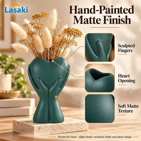 Lasaki_Careo_Ceramic_Vase,_Hand_Painted_Matte,_7_Inch,_Deep_Jungle_Green