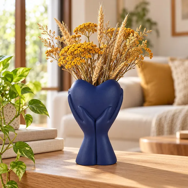 Lasaki_Careo_Ceramic_Flower_Vase,_Hand_Painted_Matte,_7_Inch,_Navy_Blue