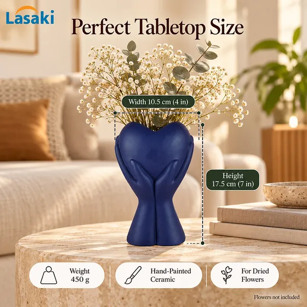 Lasaki_Careo_Ceramic_Flower_Vase,_Hand_Painted_Matte,_7_Inch,_Navy_Blue