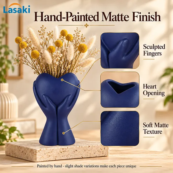 Lasaki_Careo_Ceramic_Flower_Vase,_Hand_Painted_Matte,_7_Inch,_Navy_Blue