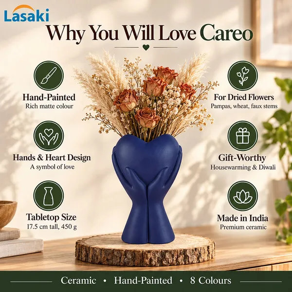 Lasaki_Careo_Ceramic_Flower_Vase,_Hand_Painted_Matte,_7_Inch,_Navy_Blue