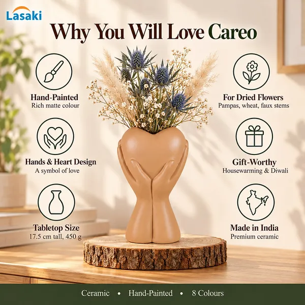 Lasaki_Careo_Ceramic_Flower_Vase,_Hand_Painted_Matte,_7_Inch,_Ginger_Tan
